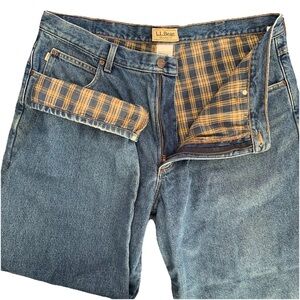 L.L. Bean Men's Relaxed Fit Plaid Flannel Lined Jeans 40x29 Blue Cotton Denim
